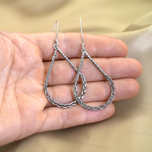 925 Silver Mexico Twisted Teardrop Earrings Vintage, Rope twist, Lightweight - Picture 4 of 6